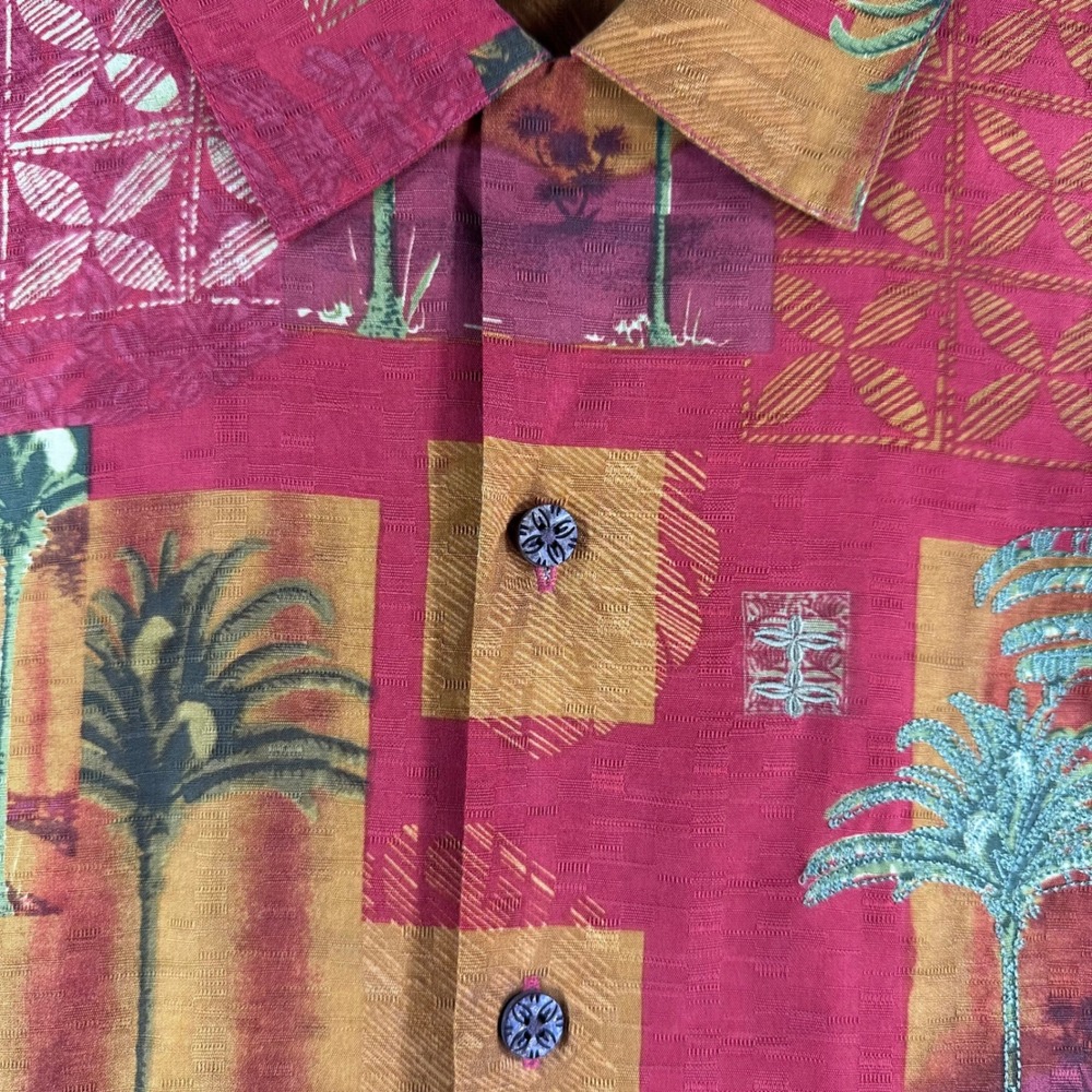 Tommy Bahama Button Shirt Mens M Medium Red Silk Palm Tree Tropical Camp Aloha - Picture 6 of 14